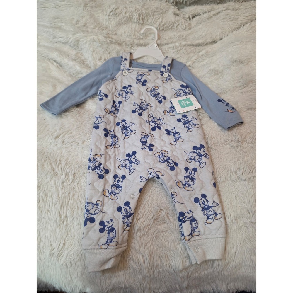 NWT Disney Baby Mickey Mouse 2Piece Quilted Overalls & Long Sleeve Shirt Set 12M